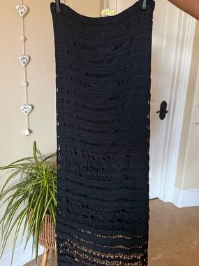 Chico's Black Crochet Maxi Skirt - Boho Knit Design
